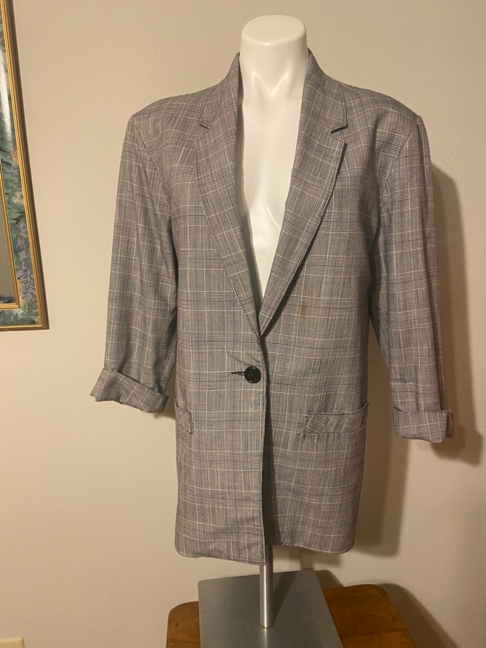 Vintage W. L.B. W. Gray Plaid Long Blazer Jacket